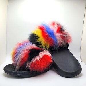 Size 10 Women's Colorful Furry Slides Summer Slippers Sandals Indoor Outdoor